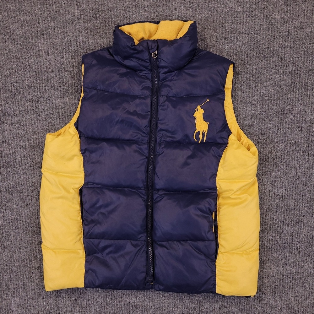 Polo Ralph Lauren Big Pony Puffer Vest Boys Youth Size 8 Blue Yellow 100% Nylon